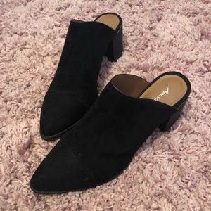 Faux suede black mules